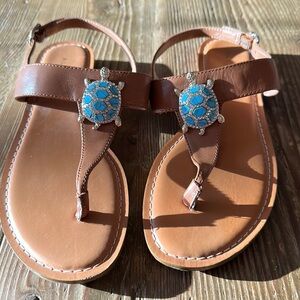 Alex Marie brown Leather Sandals turtle accents size 7.5